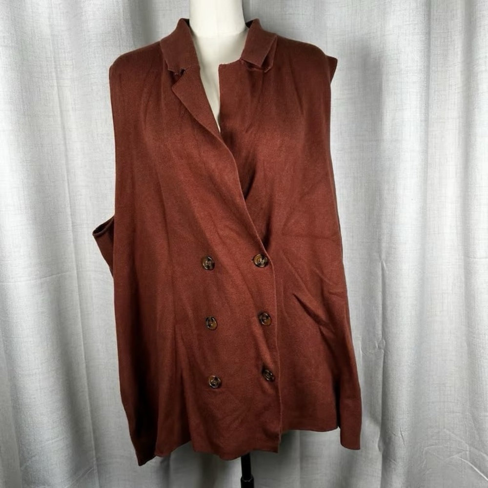 Women's Double-Breasted Sleeveless Coat in Rich Brown